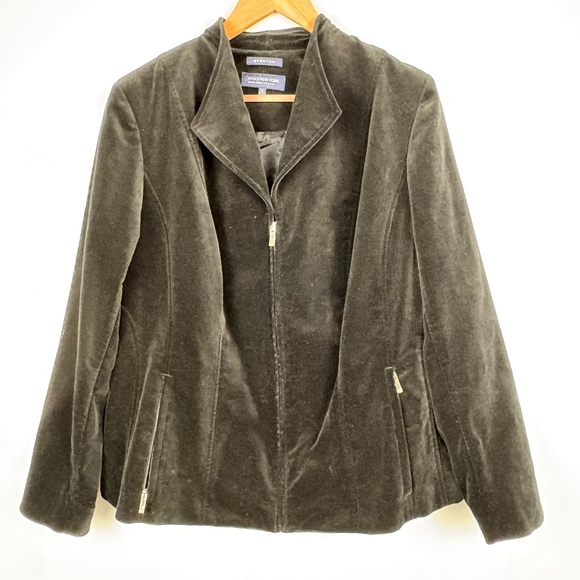Jones NY Signature Velvet Stretch Zip Jacket 1X Formal Office Holiday Regal - Picture 1 of 16